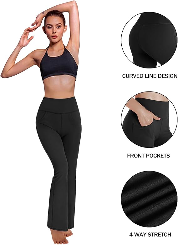 Ladies Bootcut Yoga Pants Women Sports Trousers with Side and Back Pockets