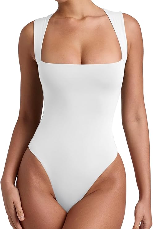 Women’s Sexy Sleeveless Square Neck Double Lined Bodysuit