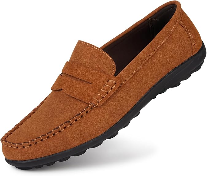 Men's Loafers Flat Breathable Casual Leather Moccasins Handmade Slip On Driving Business Shoes - Tan Suede