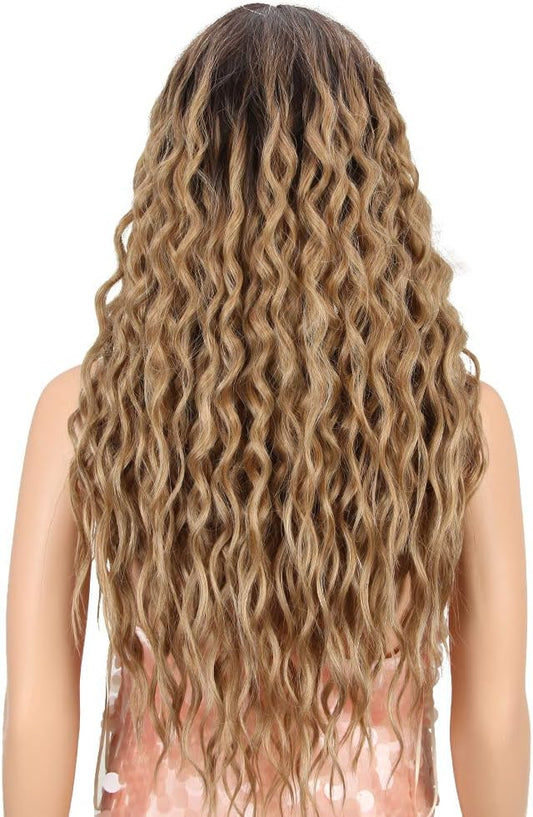 Style Icon Ombre Lace Front Long Curly Wig With Natural Ends Synthetic Wig 130% Density 26 inch