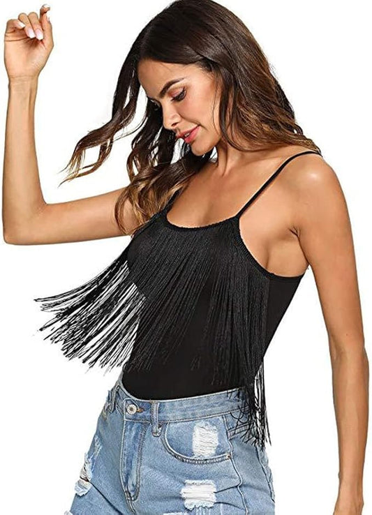 Women's Fringe Trim Leotard Bodysuit