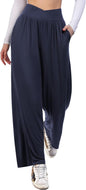 Women's Wide Leg Elastic High Waist Casual Palazzo Trousers Pockets