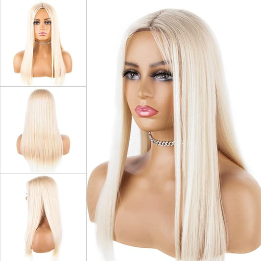 QiHang Long Light Blonde Straight Wig