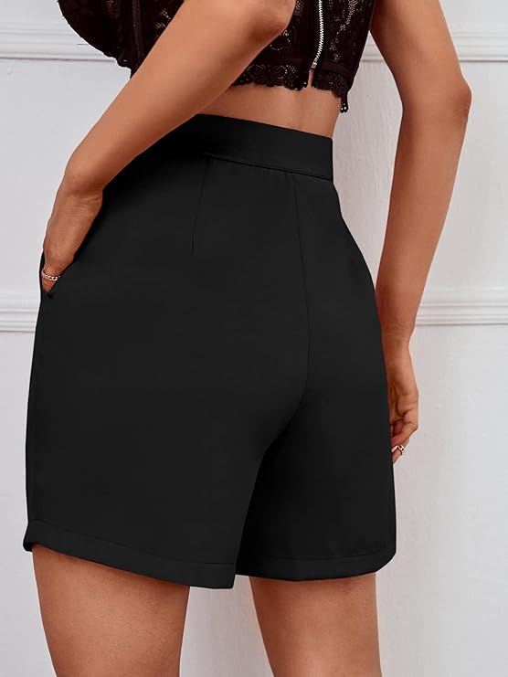 Women's High Waisted Pleated Wide Leg Shorts