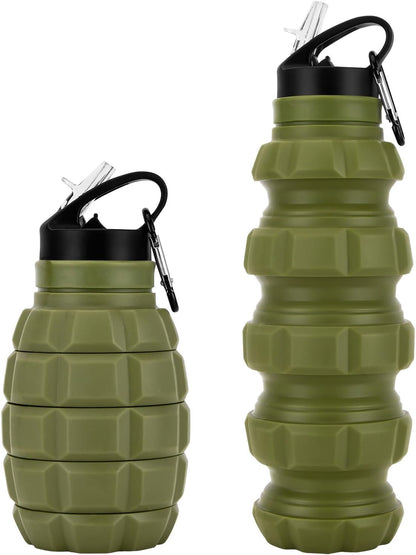 Collapsible Travel Water Bottle 18oz, Reuseable BPA Free Silicone Foldable Water Bottles with Carabiner