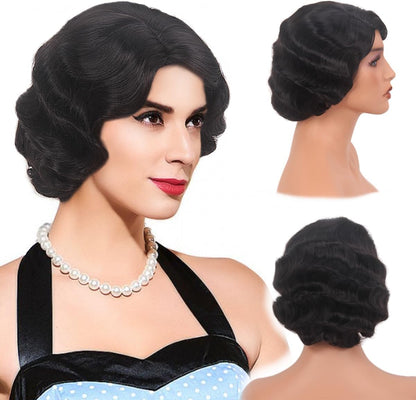 Reewes Ladies 1920's style wavy wig - Black