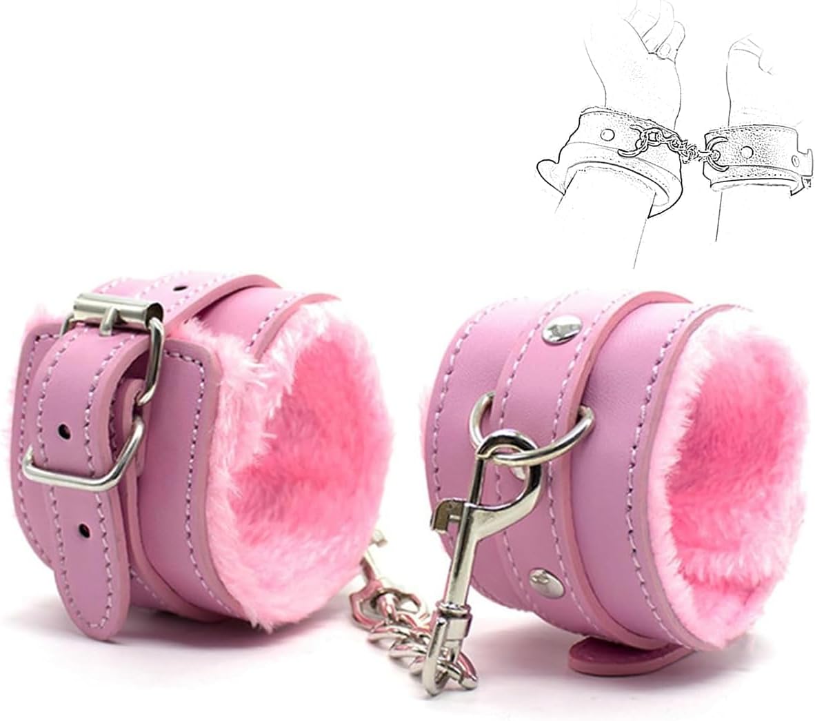 1 Pair Pink Fluffy Handcuffs
