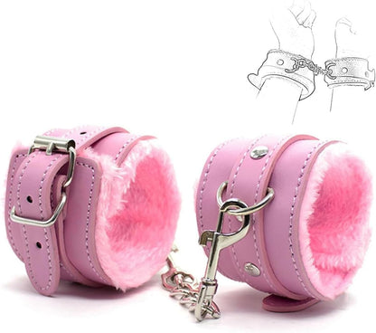 1 Pair Pink Fluffy Handcuffs