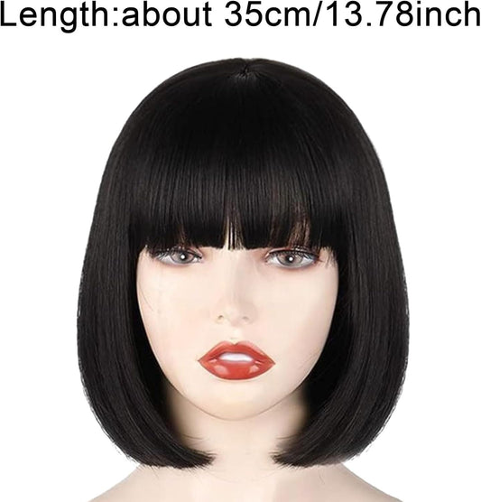 EUPSIIU Short-length Synthetic Black Bob Wig with Fringe