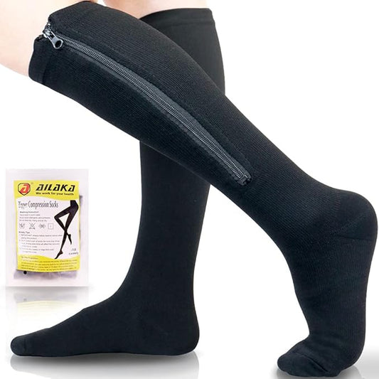 Zipper Compression Socks - 15-20 mmHg Black