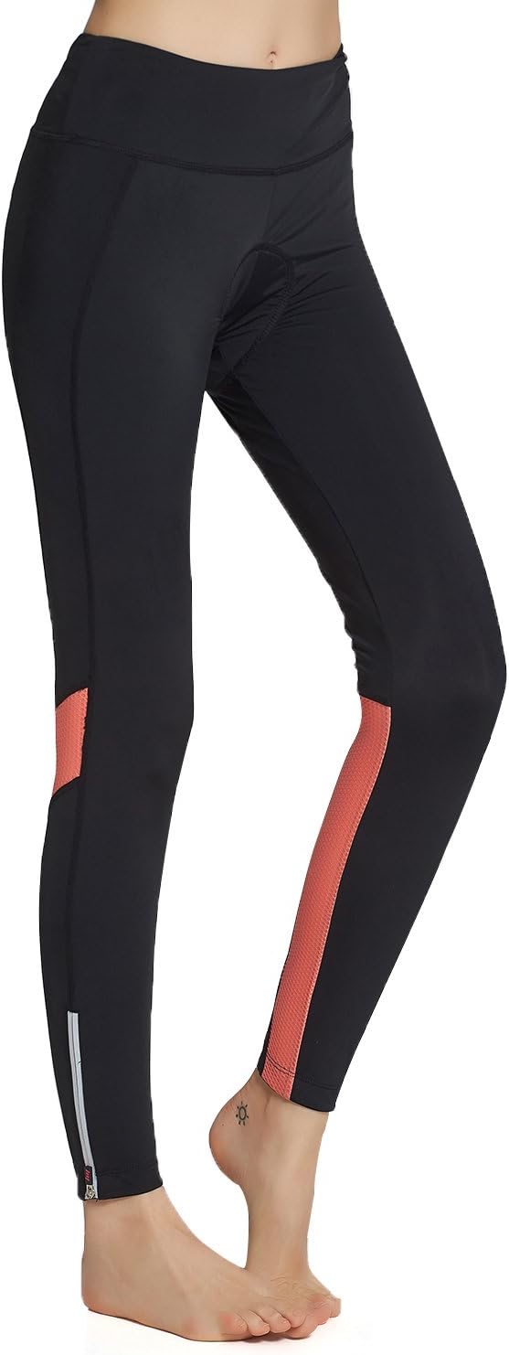 Ladies Padded Black and Coral Cycling Leggings