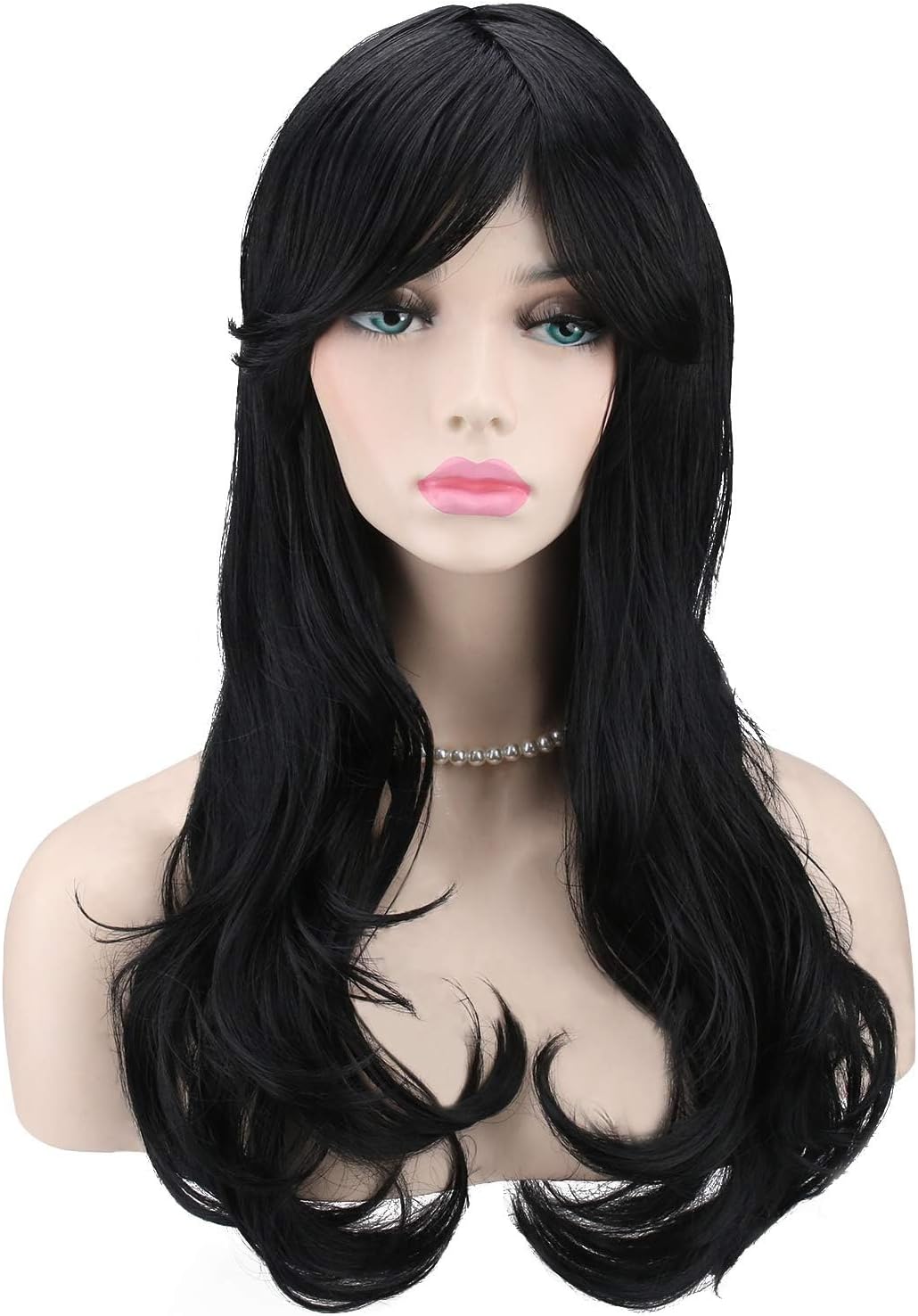 Yeeshedo 28" long wavy black wig with fringe
