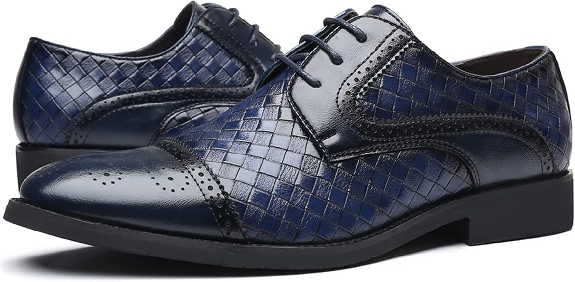 Men's Lace-up Formal Brogues Derby Shoes with Woven design