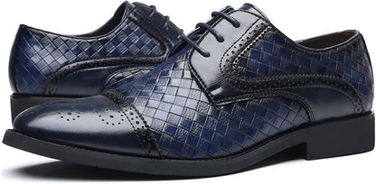 Men's Lace-up Formal Brogues Derby Shoes with Woven design