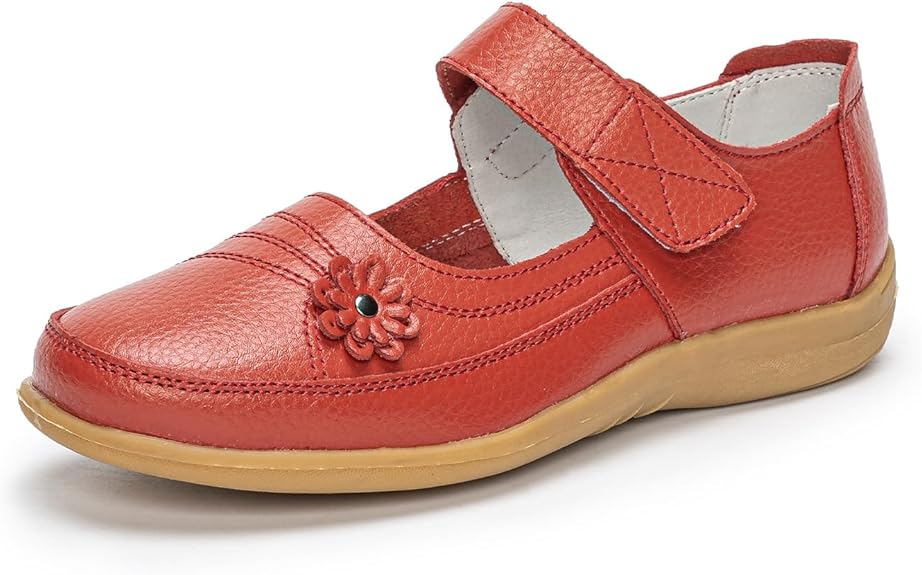 Womens Flat Leather Touch Fastening Loafers Shoes in Red