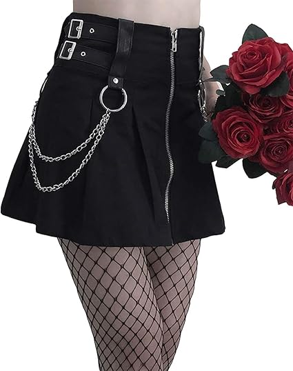 High Waist Women Mini Pleated Skirt Streetwear Gothic Cross Skirts Harajuku