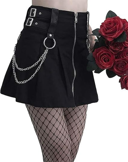 High Waist Women Mini Pleated Skirt Streetwear Gothic Cross Skirts Harajuku