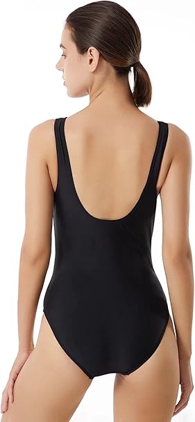 Luluwingx Womens One Piece Contrast Front V Neck Bathing Suit Low Swimsuit