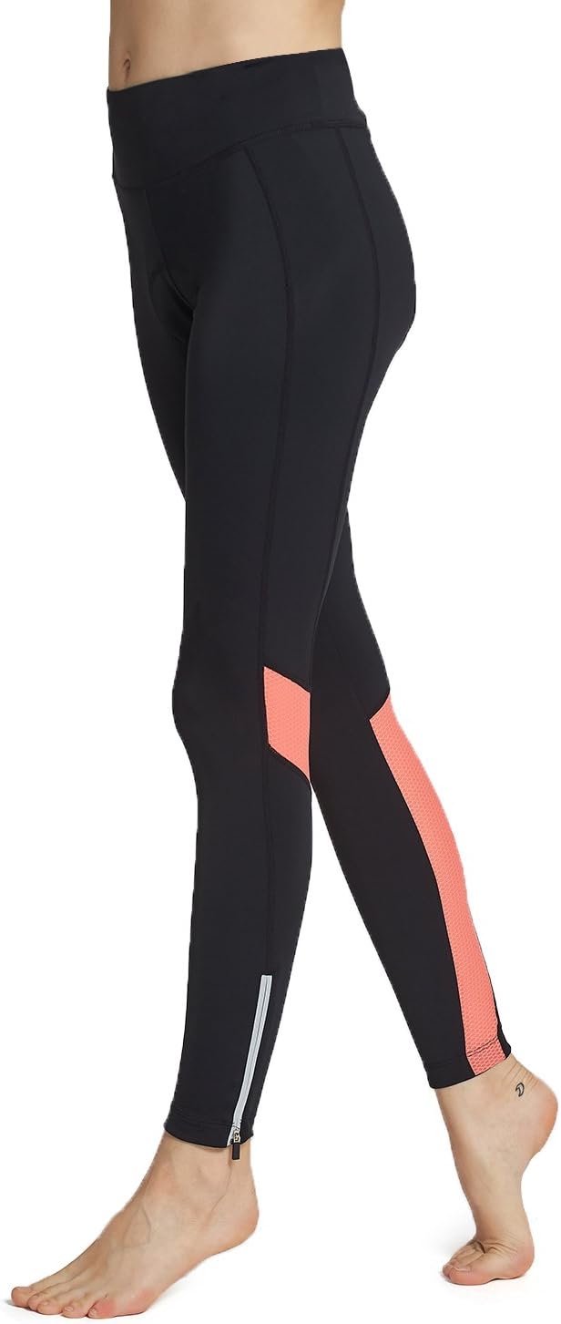 Ladies Padded Black and Coral Cycling Leggings