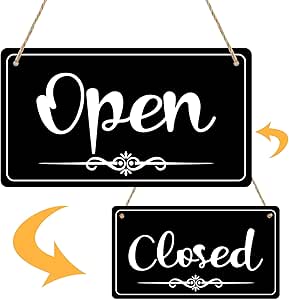 Double Sided Open Closed Hanging Sign with Rope 12x8 inch