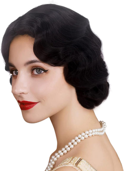 Reewes Ladies 1920's style wavy wig - Black