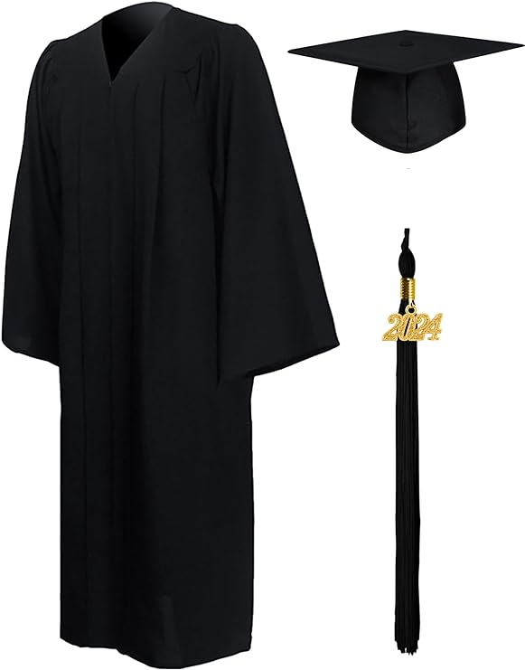 Graduation Gown and Cap for Adults 2024 Year Charm Unisex Matte University