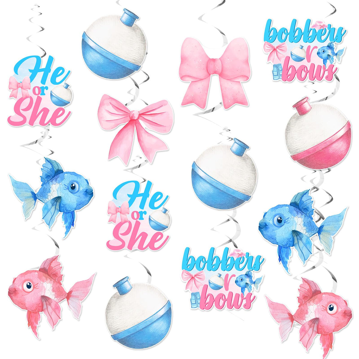 Bobbers or Bows Gender Reveal Decorations 24Pcs Fishing