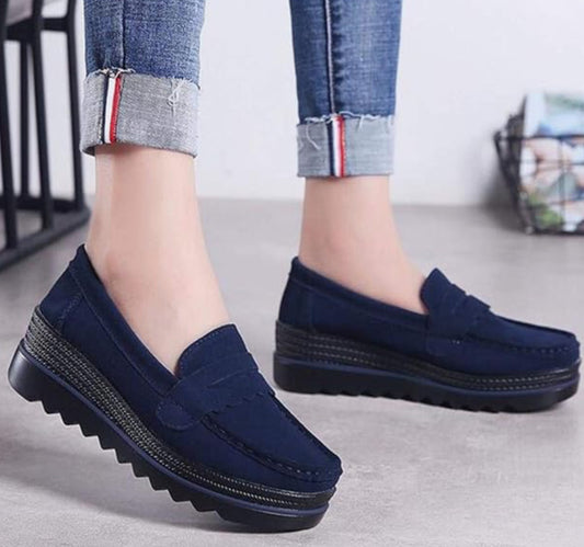 Women's Slip-On Platform Loafers Wedge Heel Walking Shoes