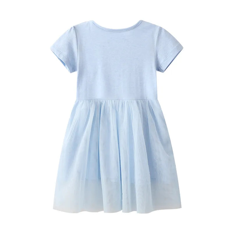 Girls Blue Sequin Unicorn dress with toile over skirt