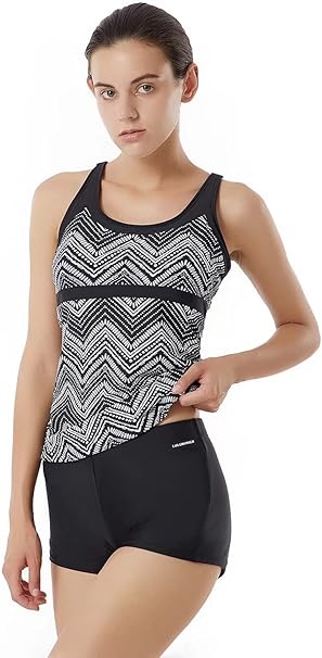 Luluwingx Women Tankini Cross Back Strappy Vest and Boyshorts
