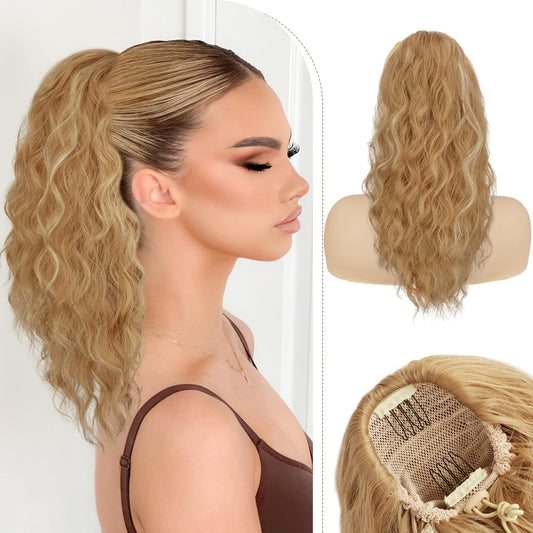 RUWISS Ponytail Extension Wavy Curly Drawstring Ponytail