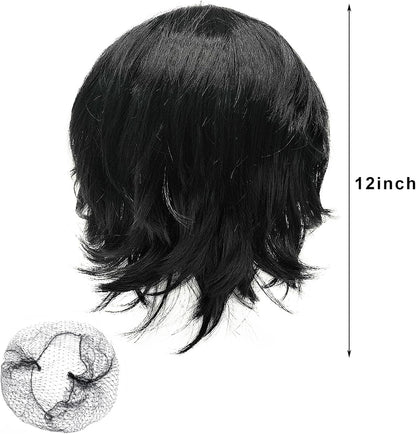SKHAOVS Unisex Black Short Wig Short Black Wig Cosplay