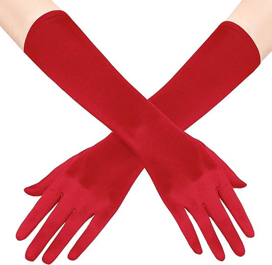 Long red stretch gloves and cigarette holder fancy dress