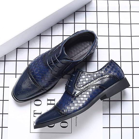 Men's Lace-up Formal Brogues Derby Shoes with Woven design