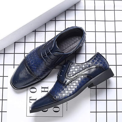 Men's Lace-up Formal Brogues Derby Shoes with Woven design