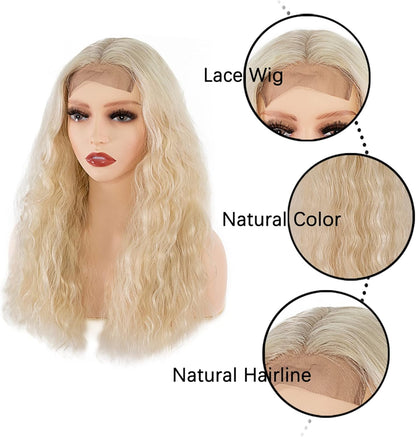 iShine 22 Inch Long Blonde, Lace Front Synthetic Loose Wavy Wig