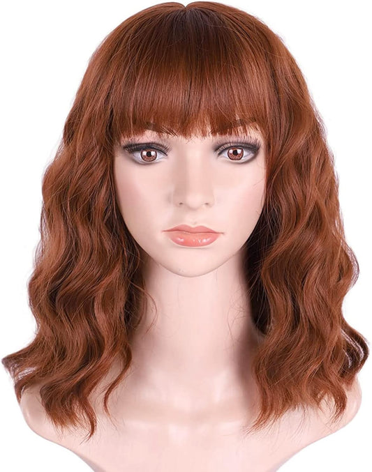 ColorfulPanda 14 Inch Short Curly Red Copper Bob with Fringe