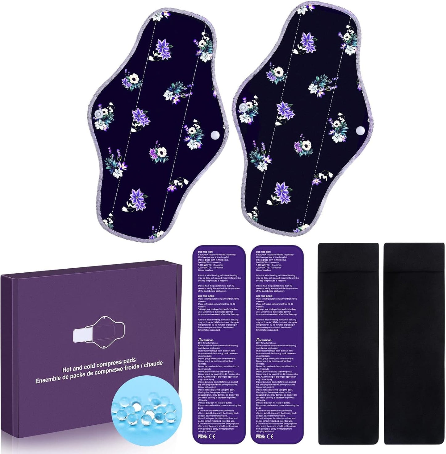 7PCS Reusable Cold and Hot Packs Set, Ice Pack for Postnatal Recovery and Hemorrhoid Pain Relief, Heat Pads with 2 Gel Bead Packs, 2 Washable Sleeves and 3 Sanitary Towel Covers