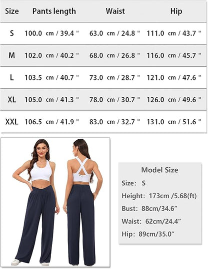 Women's Wide Leg Elastic High Waist Casual Palazzo Trousers Pockets