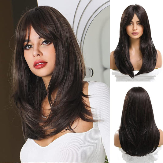 Esmee Women's Long Dark Brown Wig with Bangs
