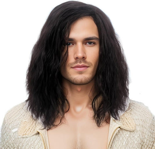 Reewes Men's long wavy wig - Black