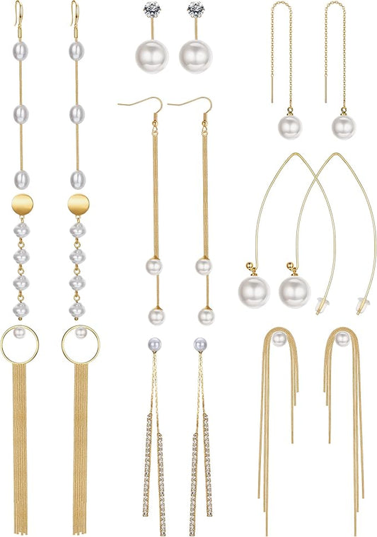 Kakonia Pearl Drop Earrings for Women 14K Gold Plated