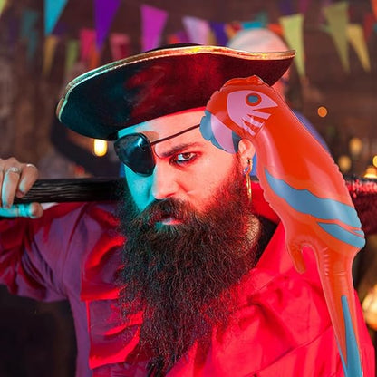 Pirate Costume Set with Inflatable Parrot, Black Bandana Head Scarf, Eye Patch & Plastic Hoop Earring for Halloween