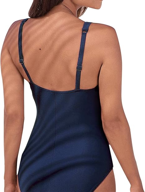 Husmeu Women Tummy Control Ruched Vintage Navy Bathing Suit