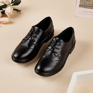 Women's Leather Lace up Brogue Wingtip Derby Shoes