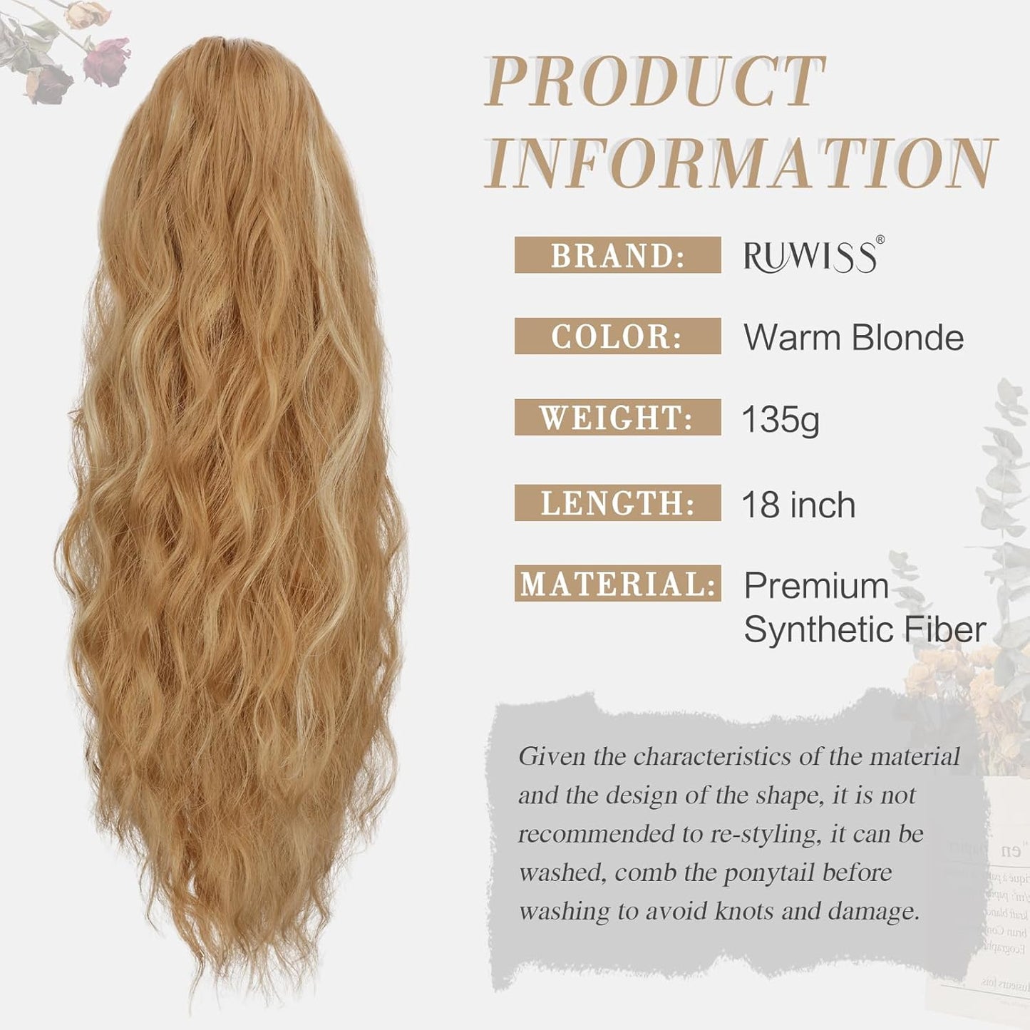 RUWISS Ponytail Extension Wavy Curly Drawstring Ponytail