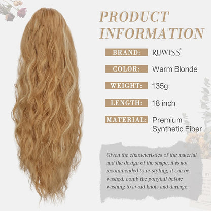 RUWISS Ponytail Extension Wavy Curly Drawstring Ponytail