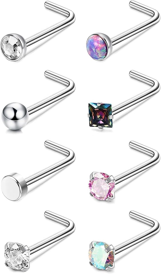 Kakonia 20G Nose Stud L Shaped G23 Titanium Cubic Zirconia Small Nose Studs