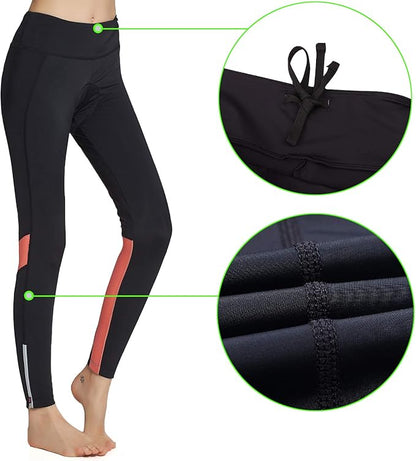 Ladies Padded Black and Coral Cycling Leggings