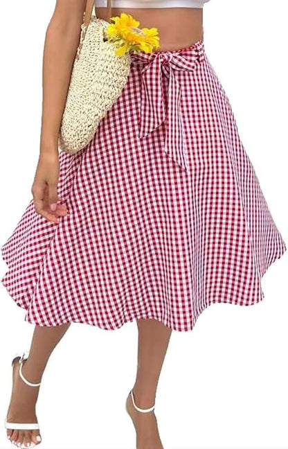 Women's Plaid A-Line Flowy Swing Midi Skirt